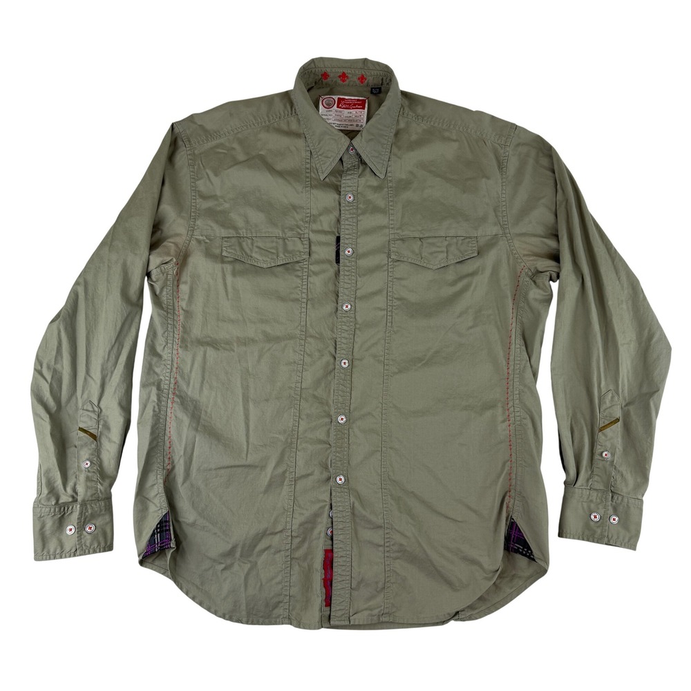 Robert Graham Button Down Shirt Mens XL Green Freshly Laundered Fleur-De-Lis
